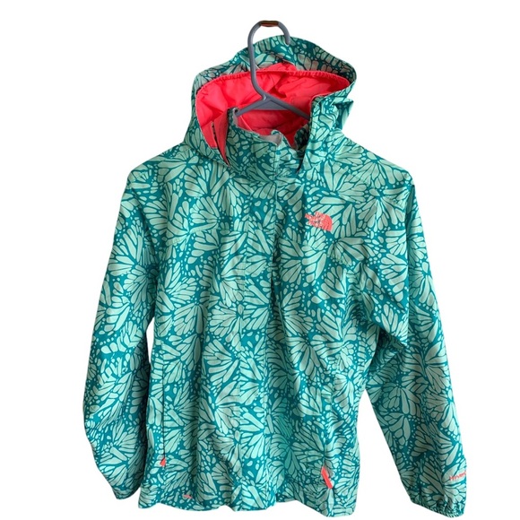 The North Face Green Pink Raincoat Weather Resistant Coat Hyvent Girls L 14/16 - Picture 1 of 8